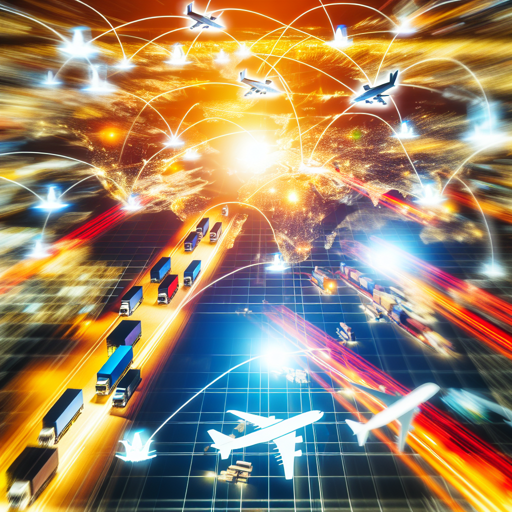 A dynamic image showcasing a logistics network wit