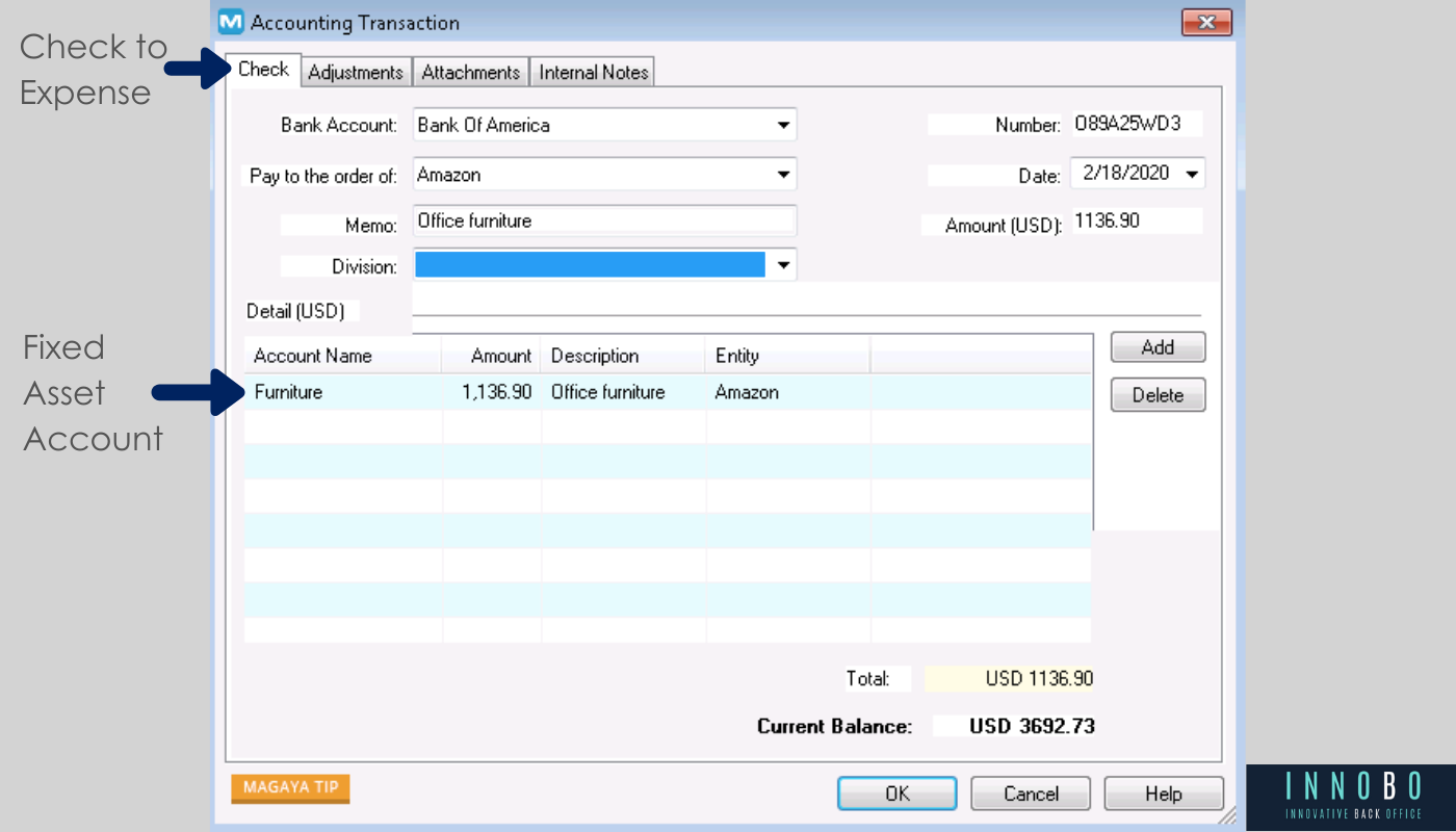 Fixed asset paid on receipt